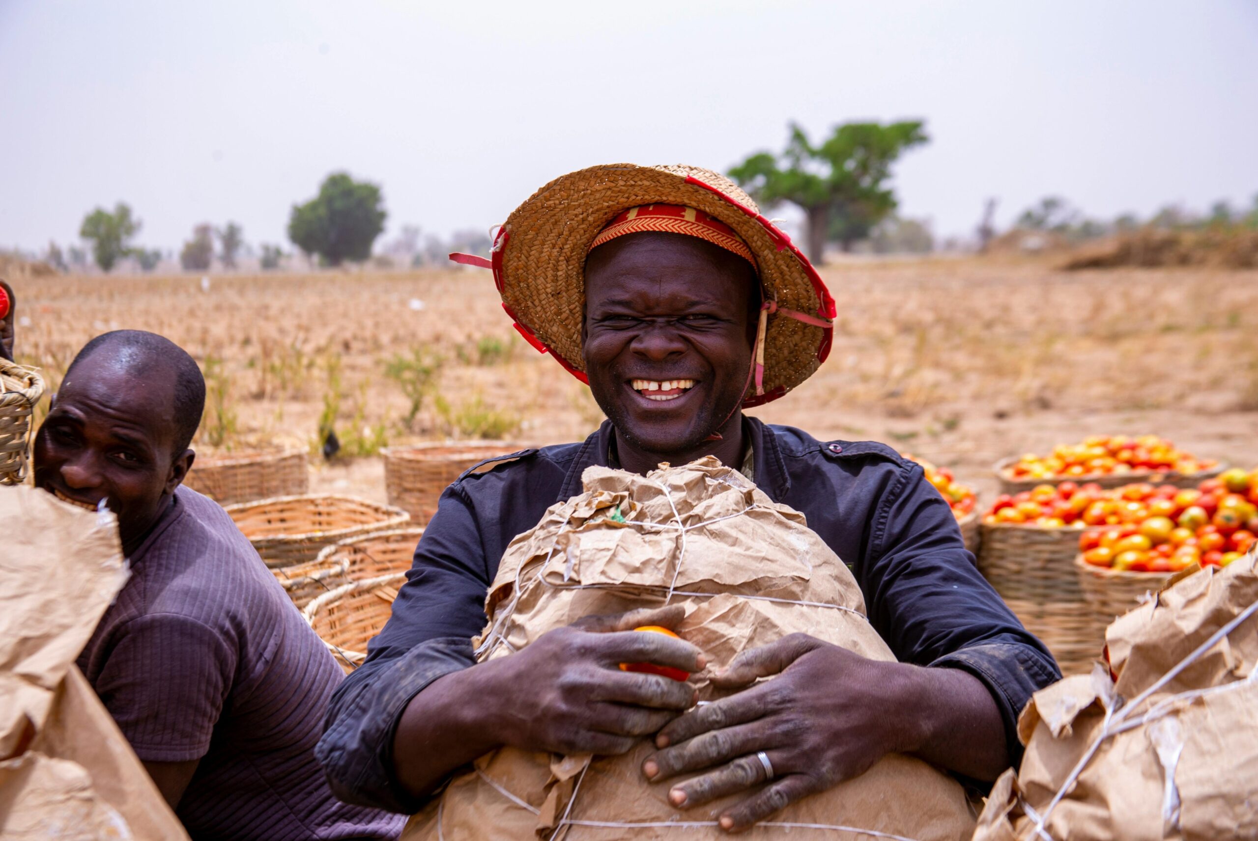 African farmer holding crops